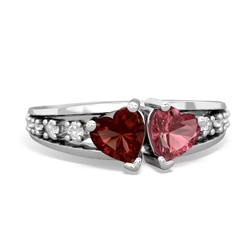 Garnet Heart To Heart 14K White Gold ring R3342