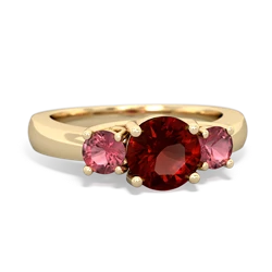 Garnet Three Stone Round Trellis 14K Yellow Gold ring R4018