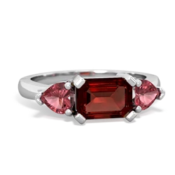 Garnet Three Stone 14K White Gold ring R5235