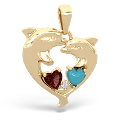 Garnet Dolphin Heart 14K Yellow Gold pendant P5820