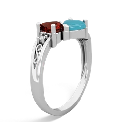 Garnet Snuggling Hearts 14K White Gold ring R2178