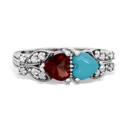 Garnet Diamond Butterflies 14K White Gold ring R5601