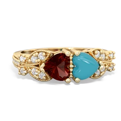 Garnet Diamond Butterflies 14K Yellow Gold ring R5601