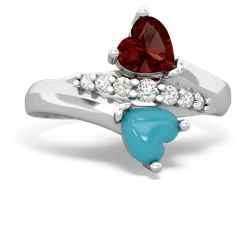 Garnet Heart To Heart 14K White Gold ring R2064