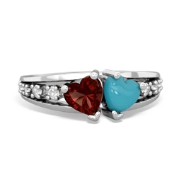 Garnet Heart To Heart 14K White Gold ring R3342