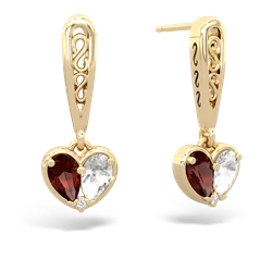 Garnet Filligree Heart 14K Yellow Gold earrings E5070