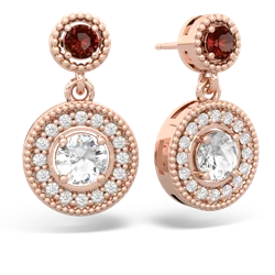 Garnet Halo Dangle 14K Rose Gold earrings E5319