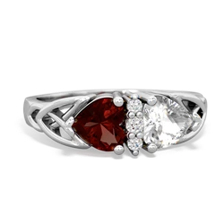 Garnet Celtic Knot Double Heart 14K White Gold ring R5040