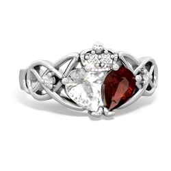 Garnet 'One Heart' Celtic Knot Claddagh 14K White Gold ring R5322