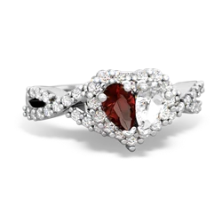 Garnet Diamond Twist 'One Heart' 14K White Gold ring R2640HRT