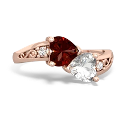 Garnet Snuggling Hearts 14K Rose Gold ring R2178