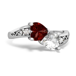 Garnet Snuggling Hearts 14K White Gold ring R2178