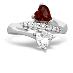 Garnet Heart To Heart 14K White Gold ring R2064