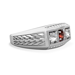 Garnet Three Stone Tire Tread Men's 14K White Gold ring R0520