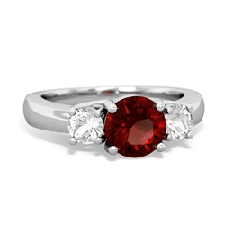 Garnet Three Stone Round Trellis 14K White Gold ring R4018