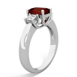 Garnet Three Stone Emerald-Cut Trellis 14K White Gold ring R4021