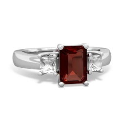 Garnet Three Stone Emerald-Cut Trellis 14K White Gold ring R4021