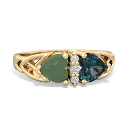 Jade Celtic Knot Double Heart 14K Yellow Gold ring R5040