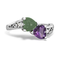 Jade Snuggling Hearts 14K White Gold ring R2178