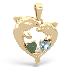 Jade Dolphin Heart 14K Yellow Gold pendant P5820