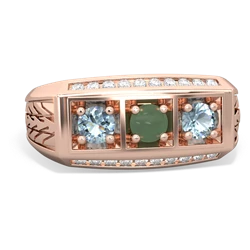 Jade Three Stone Tire Tread Men's 14K Rose Gold ring R0520