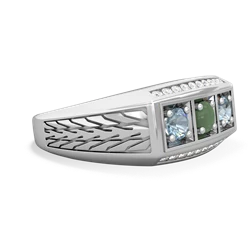 Jade Three Stone Tire Tread Men's 14K White Gold ring R0520