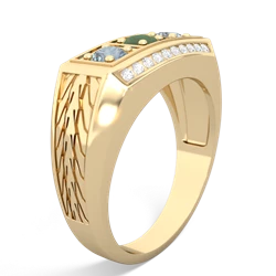 Jade Three Stone Tire Tread Men's 14K Yellow Gold ring R0520