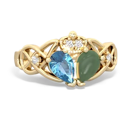 Jade 'One Heart' Celtic Knot Claddagh 14K Yellow Gold ring R5322