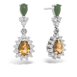 Jade Halo Pear Dangle 14K White Gold earrings E1882