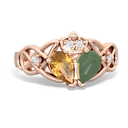 Jade 'One Heart' Celtic Knot Claddagh 14K Rose Gold ring R5322