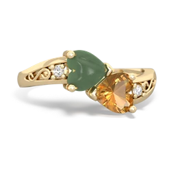 Jade Snuggling Hearts 14K Yellow Gold ring R2178