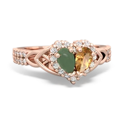 Jade Celtic Knot Two Hearts As One 14K Rose Gold ring R2644HRT