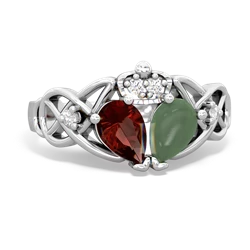 Jade 'One Heart' Celtic Knot Claddagh 14K White Gold ring R5322