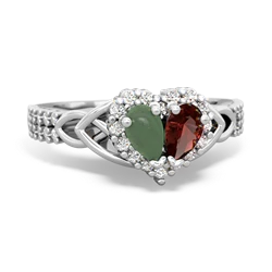 Jade Celtic Knot Two Hearts As One 14K White Gold ring R2644HRT