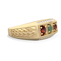 Jade Three Stone Tire Tread Men's 14K Yellow Gold ring R0520