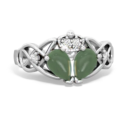 Jade 'One Heart' Celtic Knot Claddagh 14K White Gold ring R5322