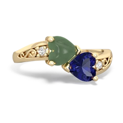 Jade Snuggling Hearts 14K Yellow Gold ring R2178