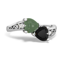 Jade Snuggling Hearts 14K White Gold ring R2178