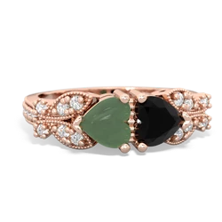 Jade Diamond Butterflies 14K Rose Gold ring R5601