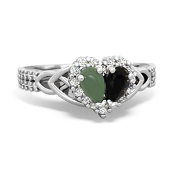 Jade Celtic Knot Two Hearts As One 14K White Gold ring R2644HRT