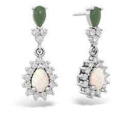 Jade Halo Pear Dangle 14K White Gold earrings E1882