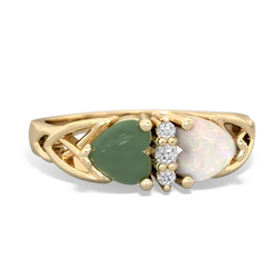 Jade Celtic Knot Double Heart 14K Yellow Gold ring R5040