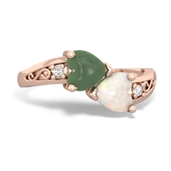 Jade Snuggling Hearts 14K Rose Gold ring R2178