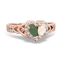 Jade Celtic Knot Two Hearts As One 14K Rose Gold ring R2644HRT