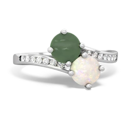 Jade Channel Set Two Stone 14K White Gold ring R5303