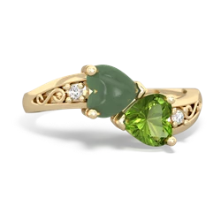 Jade Snuggling Hearts 14K Yellow Gold ring R2178