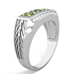 Jade Three Stone Tire Tread Men's 14K White Gold ring R0520