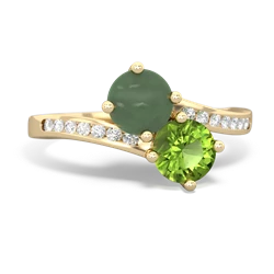 Jade Channel Set Two Stone 14K Yellow Gold ring R5303