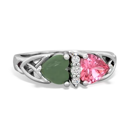 Jade Celtic Knot Double Heart 14K White Gold ring R5040