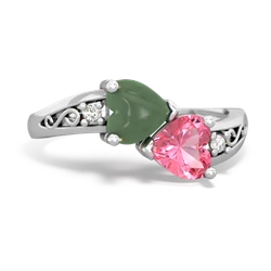 Jade Snuggling Hearts 14K White Gold ring R2178